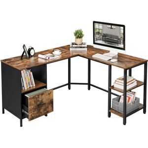 Songmics - vasagle Corner Desk, L-Shaped Computer Desk, Office Desk with Cupboard and Hanging File Cabinet, 2 Shelves, Home Office, Space-Saving,