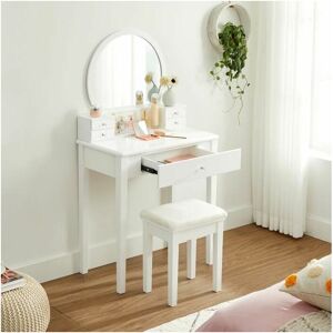 SONGMICS Vasagle Dressing Table Set with Mirror, Modern Makeup Table with Cushioned Stool and 5 Drawers, 70 x 40 x 134 cm, Vanity Set, Gift Idea, White by