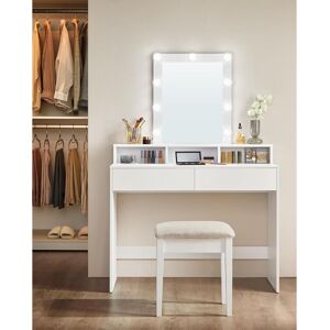 Vasagle - Dressing Table with Large Mirror, led Light with Adjustable Brightness, Vanity Table with 2 Drawers and 3 Compartments, Makeup Table,