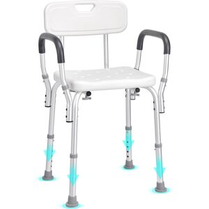 Vevor - Shower Chair Bath Bench Seat Stool with Back Arms Adjustable Height 350lbs