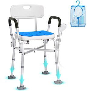 VEVOR Shower Chair Seat with Padded Armrests and Back, Shower Stool with Crossing Bar, Shower Chair for Inside Shower Bathtub, Adjustable Height Bench Bath