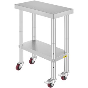 VEVOR Stainless Steel Catering Work Table 12x24 Inch Commercial Work Table with 4 Wheels Commercial Food Prep Workbench with Flexible Adjustment Shelf for