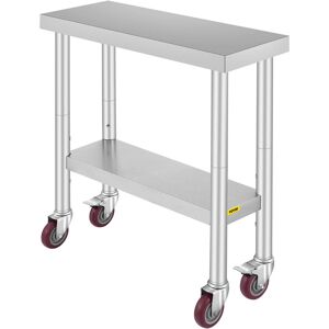 VEVOR Stainless Steel Catering Work Table 30x12 Inch Commercial Kitchen Table with 4 Wheels Commercial Food Prep Workbench with Flexible Adjustment Shelf