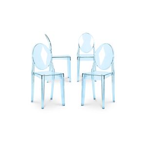 PRIVATEFLOOR Pack of 4 Dining Chairs Transparent - Victoria Queen Blue transparent pc, pp - Blue transparent