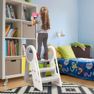 VINGO Kids Step Stool Adjustable Standing Adjustable Folding Stepladder Stools - grey