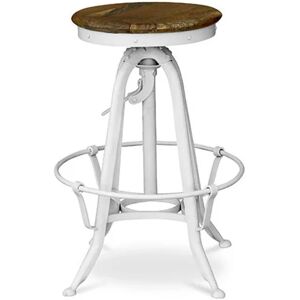 PRIVATEFLOOR Round Stool - Vintage Design - Industrial - Uri White Wood, Iron, Metal, Wood - White