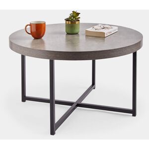 VONHAUS Concrete Look Round Coffee Table Grey - 80cm Diameter – Modern Industrial Style Lightweight Metal Effect Furniture with Black Legs - Lounge, Bedroom,