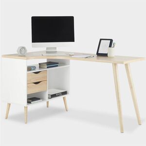 Vonhaus - Computer Desk - Light Oak Effect Home Office Desk with Shelves - Desk for Home Working or Home Study Space - Laptop Desk for Small Spaces