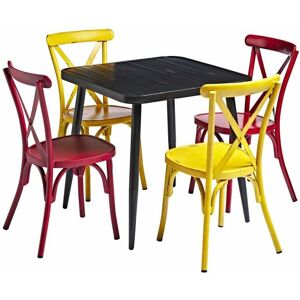 NETFURNITURE Black Square Cafe Table And Chairs Set - Black