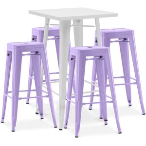 PRIVATEFLOOR Pack White Stool Table & 4 Bar Stools Industrial Design - Metal - New Edition - Bistrot Stylix Pastel purple - Pastel purple