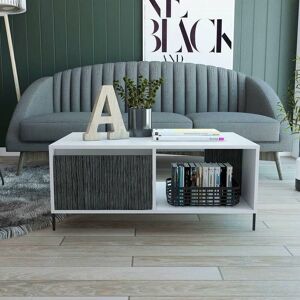 AUCKLAND Coffee Table White Grey Oak Effect Door Storage Shelf Living Room Furniture Unit - White