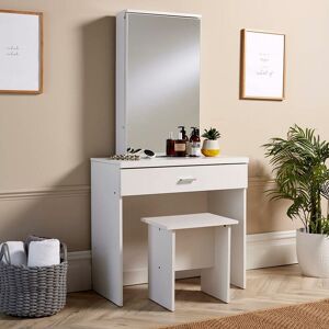 BERLIN White Dressing Table Set With Sliding Storage Vanity Mirror and Stool - White