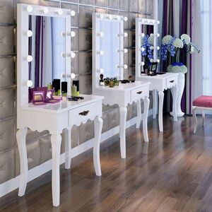 LUVODI White Makeup Dressing Table with 10 Light Bulbs 1 Drawer Hollywood Vanity Mirror