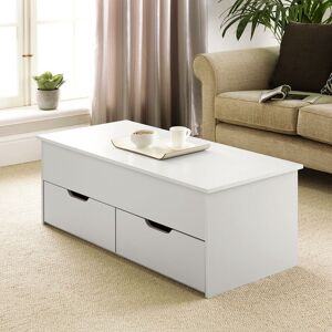 White Wooden Coffee Table With Lift Up Top and 2 Large Storage Drawers Bruges White