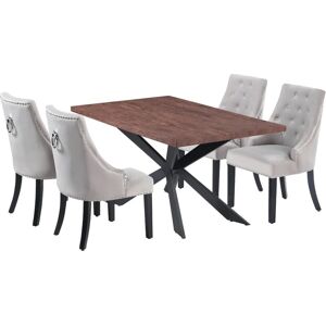 LIFE INTERIORS Windsor Duke lux Dining Set Includes a Walnut Dining Table and Set of 4 Light Grey Chairs