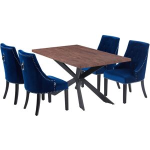 LIFE INTERIORS Windsor Duke lux Dining Set Includes a Walnut Dining Table and Set of 4 Blue Chairs