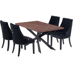 LIFE INTERIORS Windsor Duke lux Dining Set Includes a Walnut Dining Table and Set of 4 Black Chairs