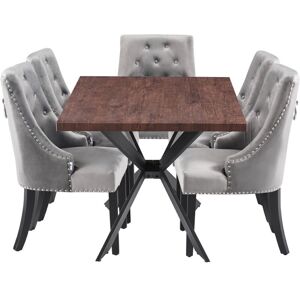 LIFE INTERIORS Windsor Duke lux Dining Set Includes a Walnut Dining Table and Set of 4 Dark Grey Chairs