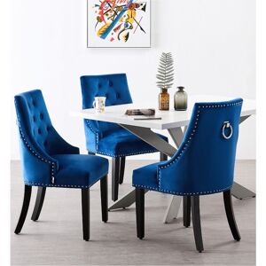 LIFE INTERIORS Windsor Duke lux Dining Set Includes a White Dining Table and Set of 6 Blue Chairs
