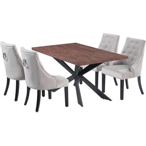 LIFE INTERIORS Windsor Duke lux Dining Set Includes a Walnut Dining Table and Set of 6 Light Grey Chairs