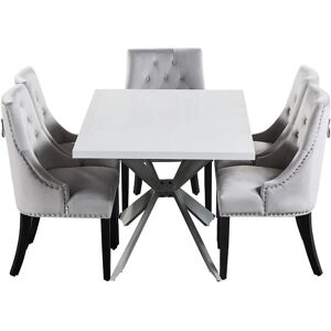 LIFE INTERIORS Windsor Duke lux Dining Set Includes a White Dining Table and Set of 6 Light Grey Chairs