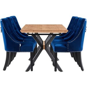 LIFE INTERIORS Windsor Duke lux Dining Set Includes an Oak Dining Table and Set of 6 Blue Chairs