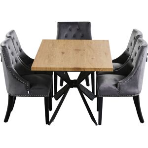 Life Interiors - 5 Pieces Widnsor Duke Dining Set - an Oak Rectangular Dining Table and Set of 4 Dark Grey Dining Chairs - Dark Grey