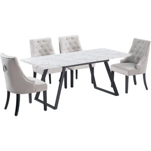 5 Pieces Life Interiors Windsor Toga Dining Set - an Extendable White Rectangular Wooden Dining Table and Set of 4 Dark Grey Dining Chairs - Dark Grey