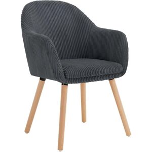 1x Corduroy Dining Chairs Accent Chair Armchair with Solid Wood Legs Living Room Dark Grey - Dark Grey - Woltu