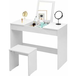 Dressing Table Desk Flip-up Mirror 2 Storage Compartments Bedroom Makeup White - Woltu