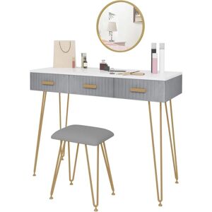 Woltu - Dressing Table Set with Mirror. Makeup Dresser Table Stool. Home Bedroom Cosmetic Furniture Grey