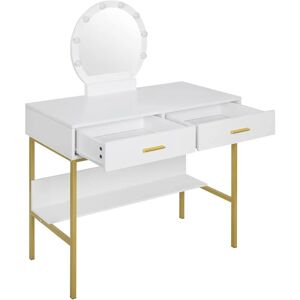 Dressing Table with led Lights Mirror. Vanity Makeup Table Set with 8 led Bulbs and 2 Drawers - Woltu