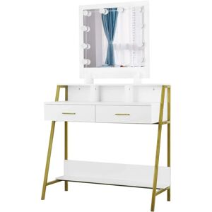 Dressing Table with led Lights Mirror. Vanity Makeup Table Set with Adjustable Brightness Mirror. with Drawers and Shelves White - Woltu