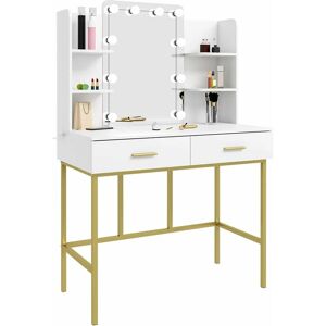 WOLTU Dressing Table with led Lights. Mirrored Vanity Table with Shelves and 2 Drawers. Modern Makeup Table in mdf and Metal. Bedroom Furniture.