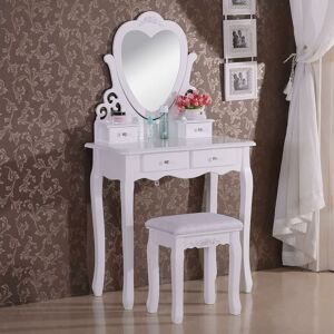 Makeup Desk Dressing Table Wood chairs Mirror Drawers Bedroom Furniture for Girls - Woltu