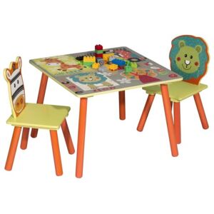 Wooden Kids' Children Desk Table with 2 chairs stools Set for Preschoolers - Woltu