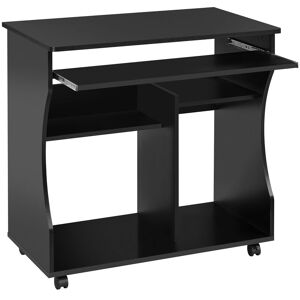 Wood Computer Desk Workstation Study pc Table Home Office Furniture with Wheels, Black - black - Yaheetech