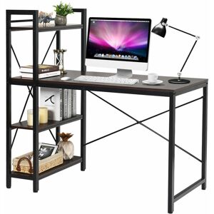 Costway - Wooden Computer Desk Writing Table Workstation w/ 4-Tier Reversible Bookshelf