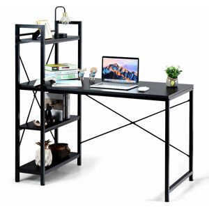 Costway - Wooden Computer Desk Writing Table Workstation w/ 4-Tier Reversible Bookshelf