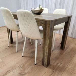 Kosy Koala - Wooden Dining Table with 4 Cream Gem Patterned Chairs Rusteic Effect Table with Cream Chairs - Brown