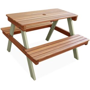 SWEEEK Acacia wood picnic table for children, 2 places, colour light teak and grey green - Sage Green