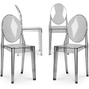 PRIVATEFLOOR Pack of 4 Dining Chairs Transparent - Victoria Queen Grey transparent PC, PP - Grey transparent