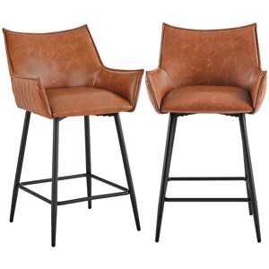 2PCS Counter-height Stools Bar Stools with Back, Brown - Yaheetech