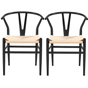 Yaheetech - 2PCS Weave Arm Chair Y-Shaped Modern Dining Chair Solid Metal Frame Black