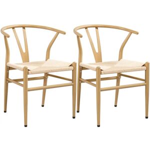 Yaheetech - 2PCS Weave Arm Chair Y-Shaped Modern Dining Chair Solid Metal Frame, Wood