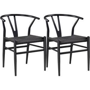 Yaheetech - 2PCS Weave Arm Chair Y-Shaped Modern Dining Chair Solid Metal Frame, Full Black