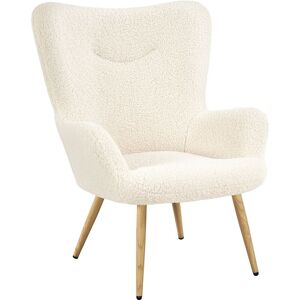 Boucle Accent Chair with Wood-tone Metal Legs, Ivory - Yaheetech