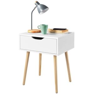 End Table with Drawer/Wood Legs,48x40cm,White - Yaheetech