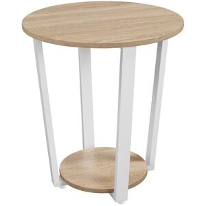 Round Side Table with 2 Storage Shelf for Living Room,50x50x57cm, Light Oak - light oak - Yaheetech