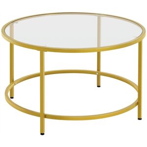 Tempered Glass Round Coffee Table with Protective Foot Pads, Mustard Gold - Yaheetech